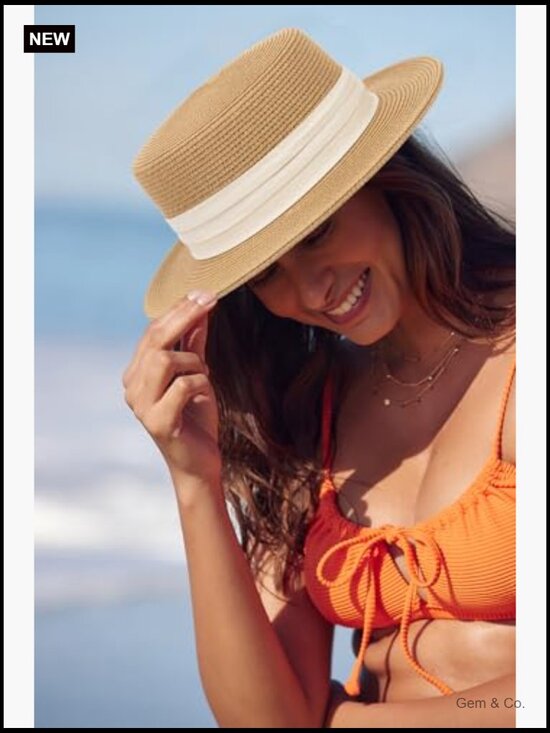 Wide Brim Straw Boater Hat - Packable Panama Sun Hat for Summer Travel main image 5